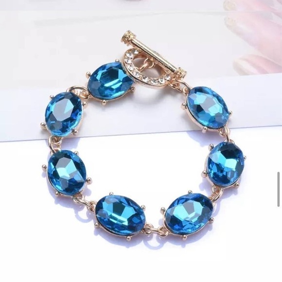 NEW 8" Chunky Bracelet Aqua Blue Topaz Turquoise Hot Rocks STYLE O03 - Picture 1 of 5